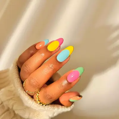 Color Block French Tip Skittle Nails in pastel shades