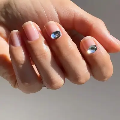 Mirrored Dewdrop Nude Nails - MYM Beauty Short Nude Nail Ideas