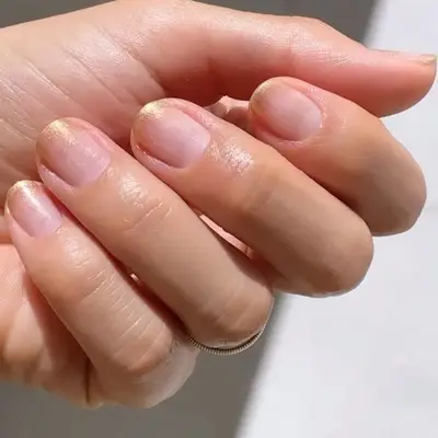 Gold Ombre Tips - MYM Beauty Short Nude Nail Ideas