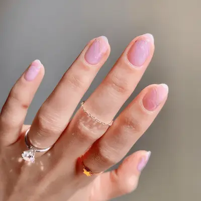 Pink and orange short almond nails