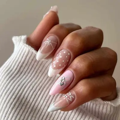 French manicure with ribbons and ballet designs 