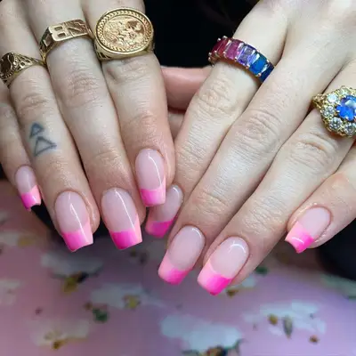Square nails with pink ombre French tips