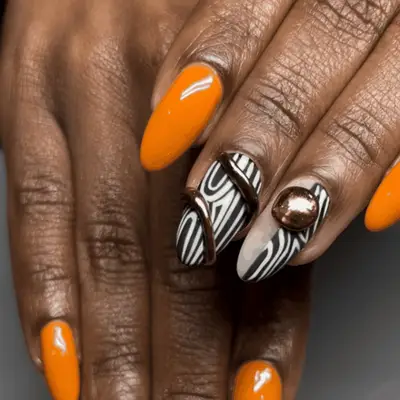 a coquette manicure in neutral shades