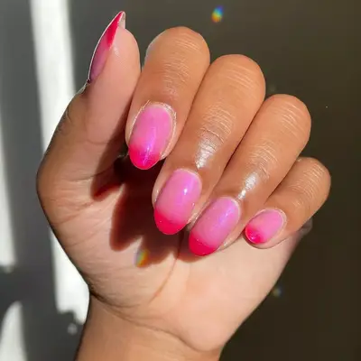 Two-tone pink nails with a slight shimmer 
