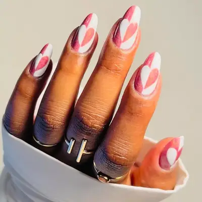 half-and-half pink and white inverted heart nails