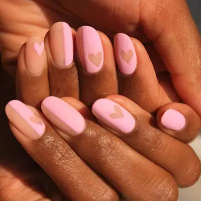 Pink heart matte nails