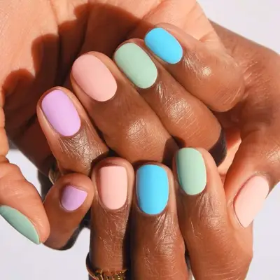 pastel skittle matte nails