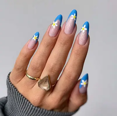 Pastel glitter matte floral French