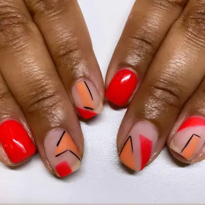 Red and orange matte nails