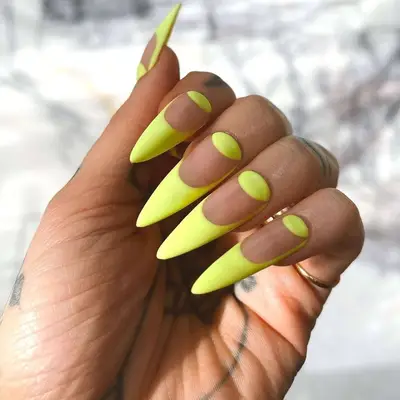 Matte yellow halfmoon stiletto nails