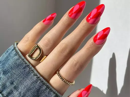 pink and red heart nails