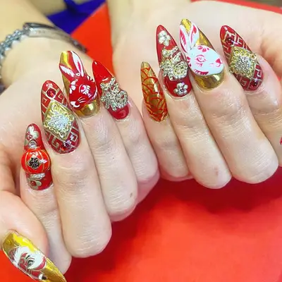 nails with various lunar new year designs