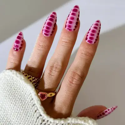 Hot pink and light pink crocodile print nails