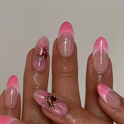Pink french tip nails with 