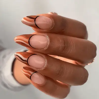 Metallic bronze nails with mocha drips