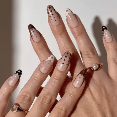 A manicure with coffee shades and brown shimmers