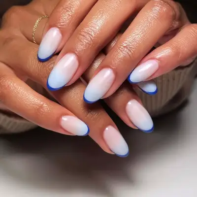 Baby French manicure with pale blue tips