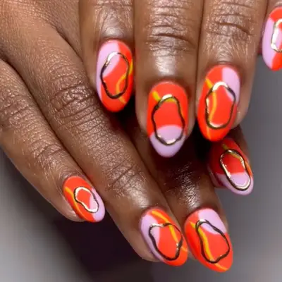 Mixed-Finish Abstract Coral and Orchid Chrome Nails - MYM Beauty Chrome Nails for May