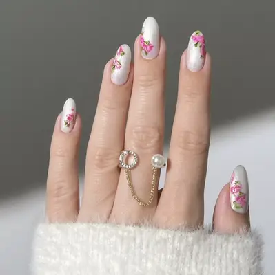 roses on silver background manicure