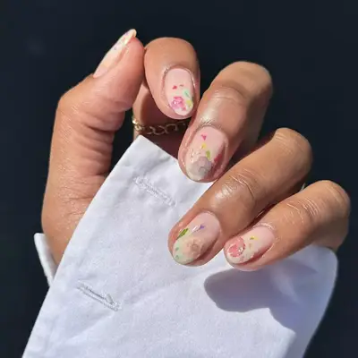 milk bath mani with flowers