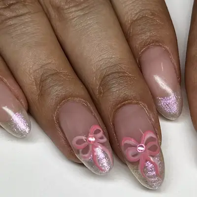 french manicure with pink bows 