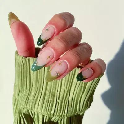 Green gradient tip nails