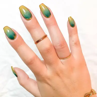 Green and gold gradient nails