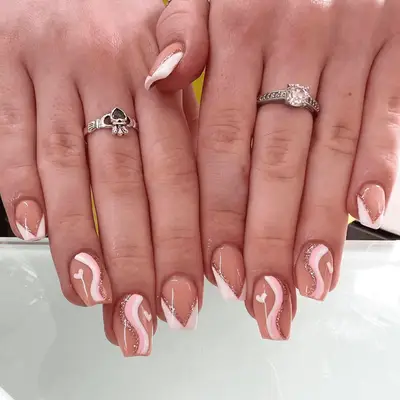 Rose quartz nails with gold foil accents