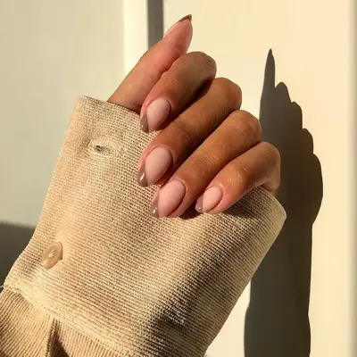 Milky Brown geometric Tip nails 