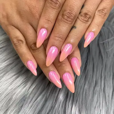 holographic ombre peach nails