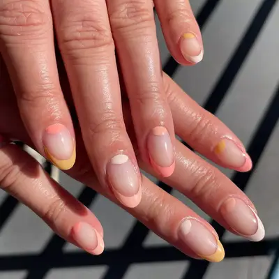 french manicure design with peach colors