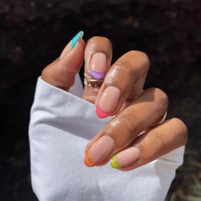 Rainbow double French manicure