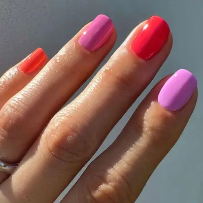 pink, red, and orange short nails