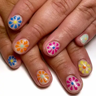 vibrant floral short nails