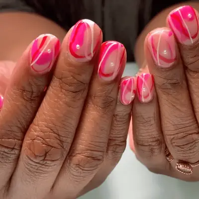 short nails with multicolor patch design