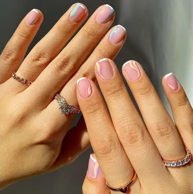pastel french short nails