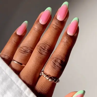 French manicure with light pink base and pale green tips