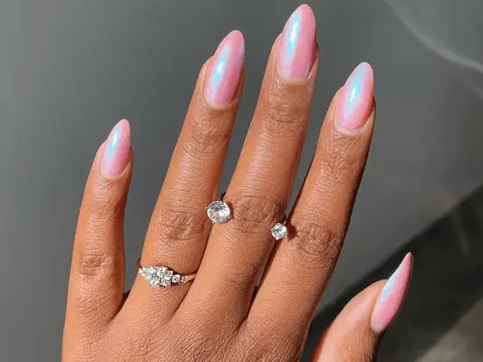 shimmery light pink nails
