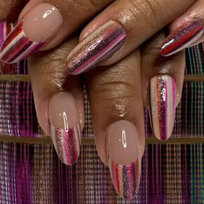 Burgundy Striped manicure