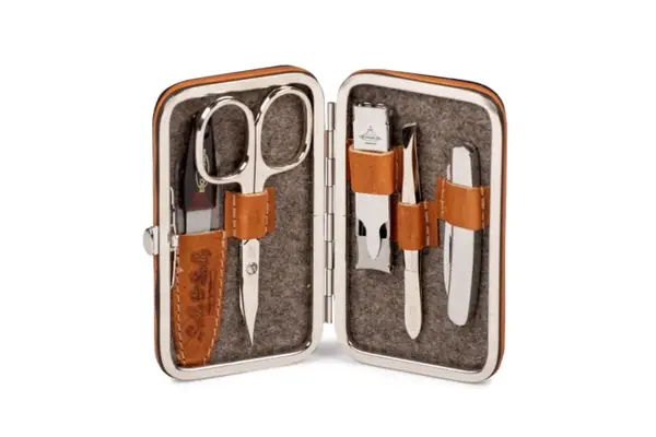 Scully & Scully Small Coxorange Leather and Lambswool Manicure Set