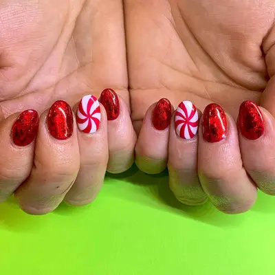 Crushed Red Velvet Peppermint Nails - MYM Beauty Red Velvet Nails