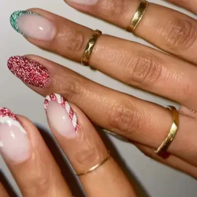 Red and Green Velvet Candy Cane Nails - MYM Beauty Red Velvet Nails