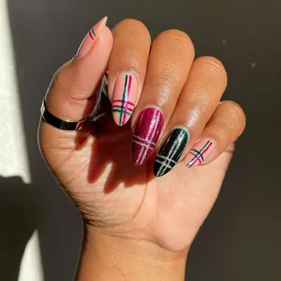 Red Velvet Plaid Nails - MYM Beauty Red Velvet Nails