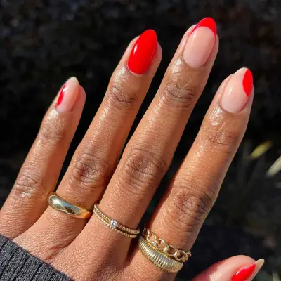 Half moon tomato red French manicure 