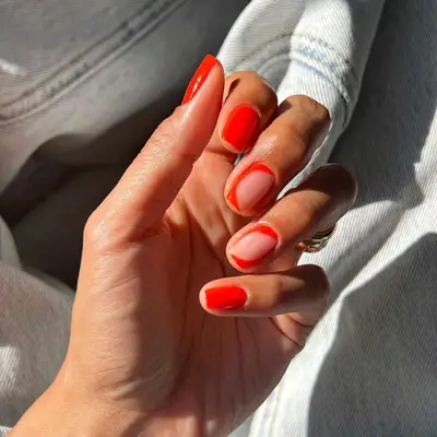 Negative space framed tomato red French mani