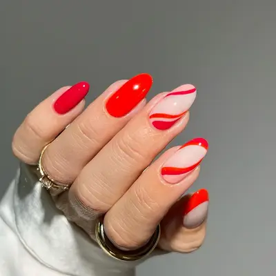 Tomato red swirl nails