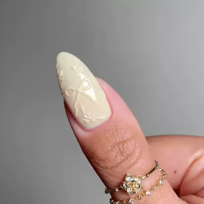 3D Butter Yellow Bow Nails 