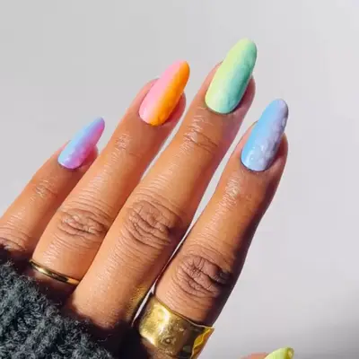 3D Floral Rainbow Ombre Nails