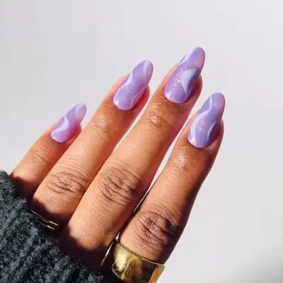 Iridescent Lavender Nails with Swirl Designs 
