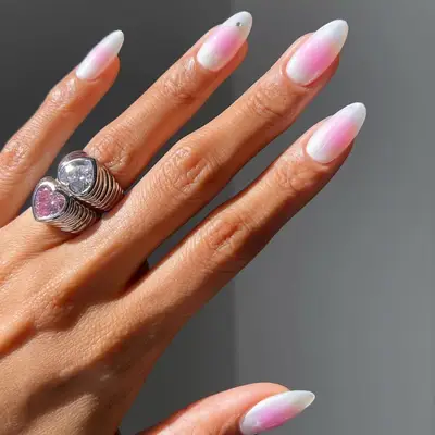 Iridescent Pink and White Aura Nails 